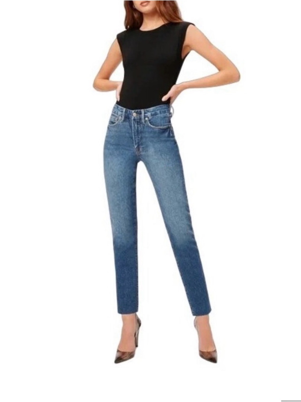 Good American Good Classic Raw Hem Medium Wash Women's 4/27